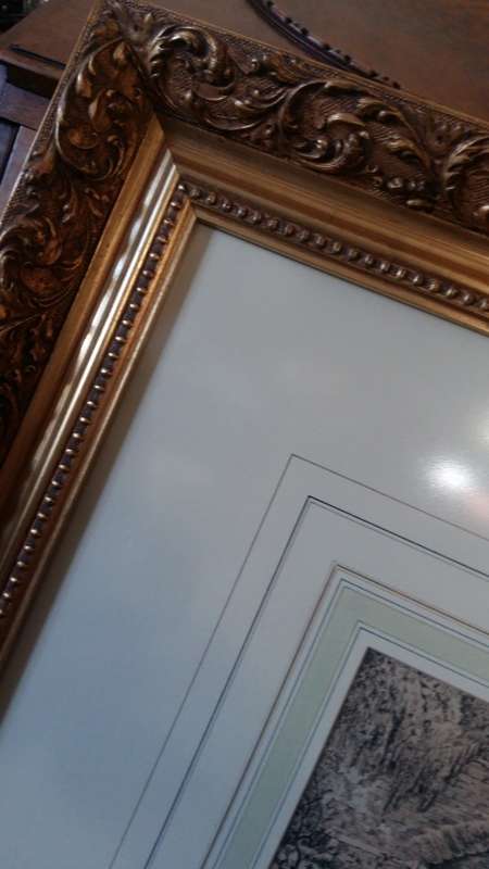 Old Original Antique Victorian Print 1881 Men Fishing Under Bridge in a Stunning heavy gilt frame.