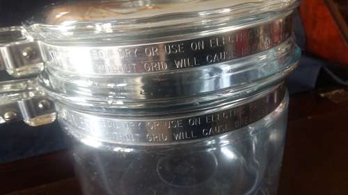 Vintage Pyrex 1960 Clear Glass 2 Lt Double Boiler, 2 Pots & 1 Lid. Solid Glass handles. Heat Resis