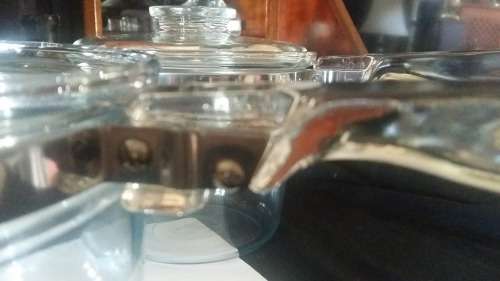 Vintage Pyrex 1960 Clear Glass 2 Lt Double Boiler, 2 Pots & 1 Lid. Solid Glass handles. Heat Resis