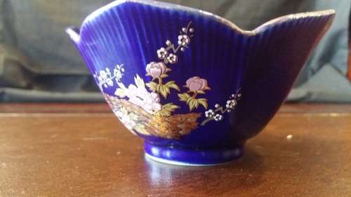 Vintage Japanese Cobolt Blue Peackock design sweet Bowl. 11cm wide x 6 cm high