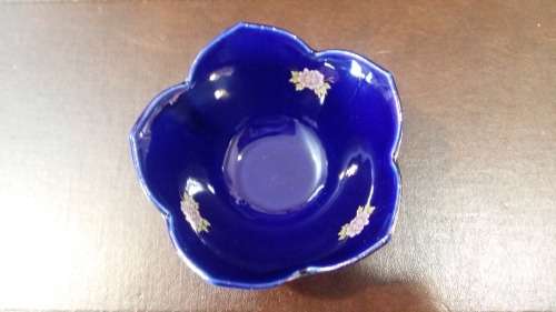 Vintage Japanese Cobolt Blue Peackock design sweet Bowl. 11cm wide x 6 cm high