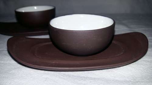 Highly Collectible Yixing Chinese vintage clay Enameled  Tea Cups with small clay tray