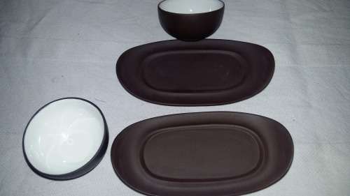 Highly Collectible Yixing Chinese vintage clay Enameled  Tea Cups with small clay tray