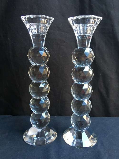 Beautiful pair of large designer crystal ball candle sticks