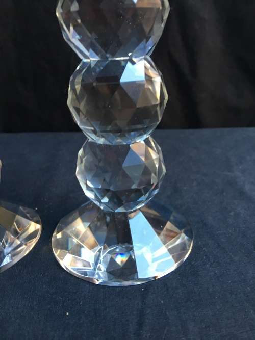 Beautiful pair of large designer crystal ball candle sticks