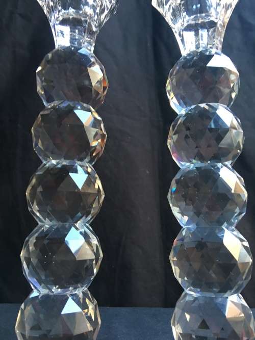 Beautiful pair of large designer crystal ball candle sticks