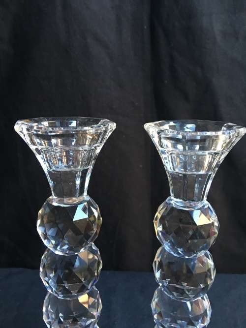 Beautiful pair of large designer crystal ball candle sticks