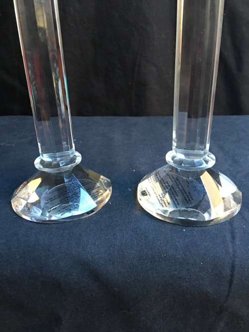 Beautiful pair of large designer cut glass candle sticks