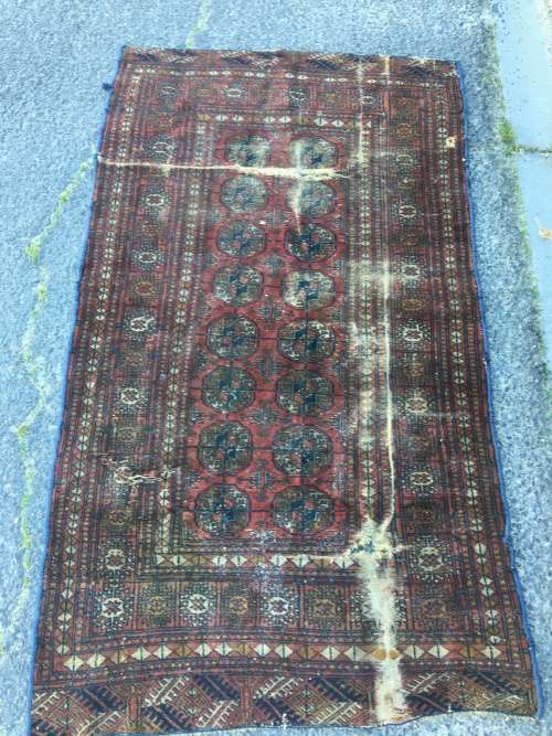 VERY WELL WORN AGED AND FATIGUED BOKHARA PERSIAN CARPET 1800 X 1240mm
