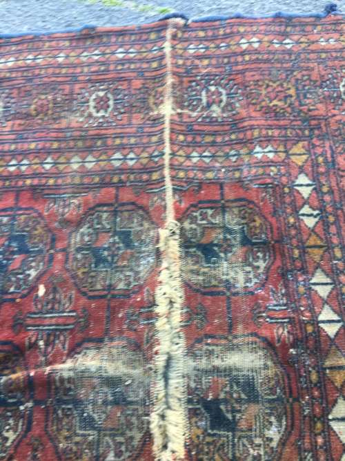 VERY WELL WORN AGED AND FATIGUED BOKHARA PERSIAN CARPET 1800 X 1240mm