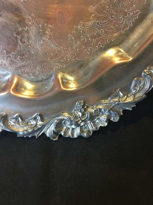 WOW !!! FANTASTIC SILVER PLATE EP ON COPPER HEAVY TEA TRAY ON CLAW FEET clearly marked