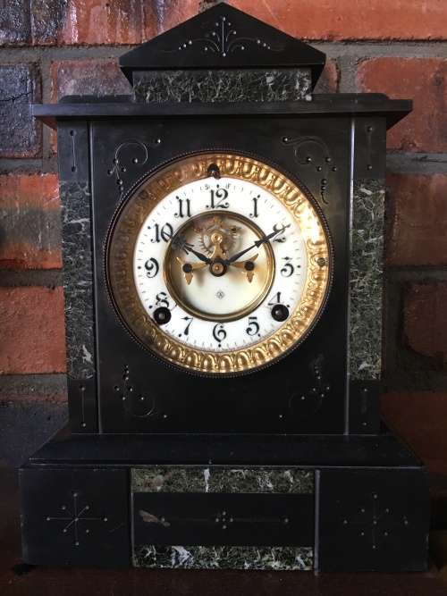 WOW !!! Gorgeous antique Ansonia marble cased mantle clock in pristine condition c1882