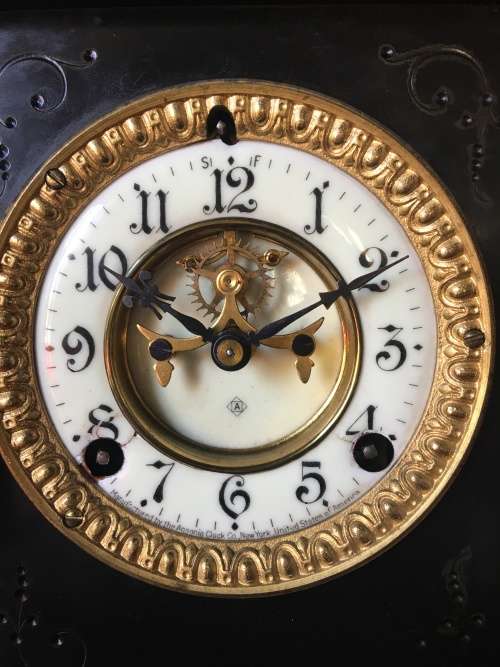 WOW !!! Gorgeous antique Ansonia marble cased mantle clock in pristine condition c1882