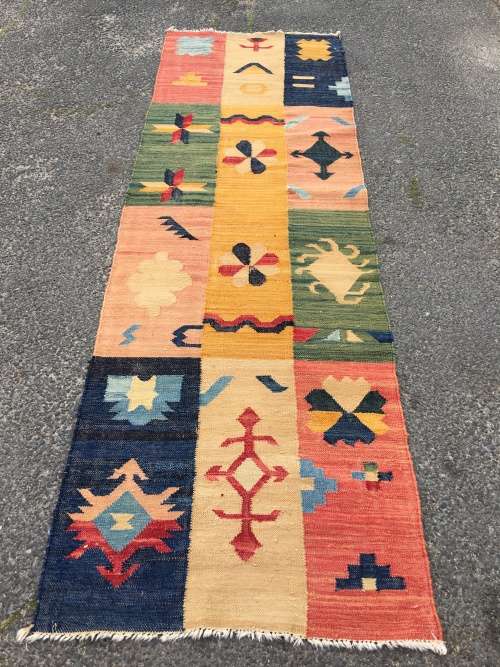 GORGEOUS MODERN INDIAN PATCHWORK FLAT WEAVE KELIM CARPET 2710 X 870mm