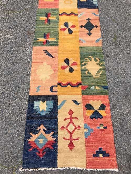 GORGEOUS MODERN INDIAN PATCHWORK FLAT WEAVE KELIM CARPET 2710 X 870mm
