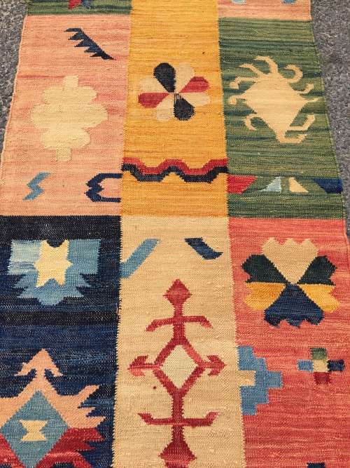 GORGEOUS MODERN INDIAN PATCHWORK FLAT WEAVE KELIM CARPET 2710 X 870mm
