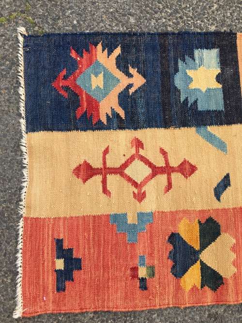 GORGEOUS MODERN INDIAN PATCHWORK FLAT WEAVE KELIM CARPET 2710 X 870mm