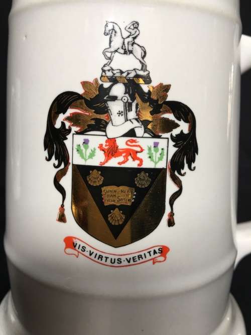 A LOVELY BEER TANKARD FROM RHODES UNIVERSITY BRANDED WITH THEIR LOGO/ MOTTO