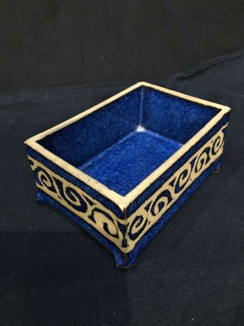 GORGEOUS BLUE GLAZED GREEK STYLE PORCELAIN TRINKET BOX