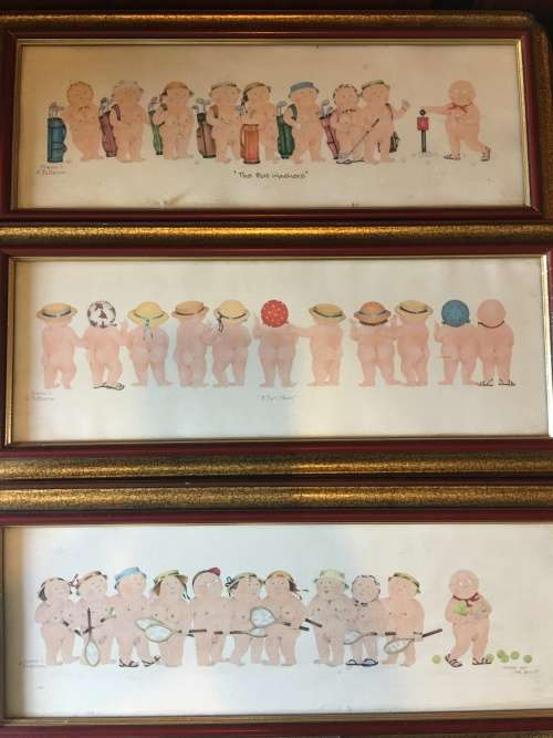 WOW !!! FABULOUS FRAMED LIGHT HEARTED SATIRICAL PRINT SET BY DIANE L PATTERSON