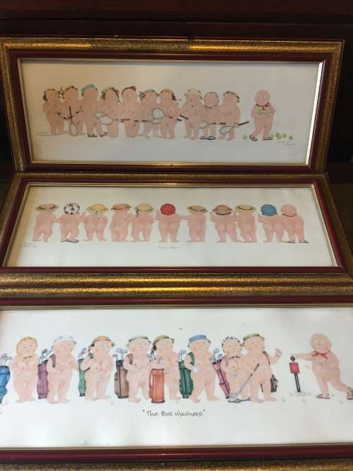 WOW !!! FABULOUS FRAMED LIGHT HEARTED SATIRICAL PRINT SET BY DIANE L PATTERSON