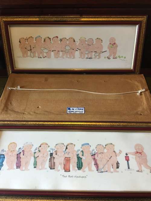WOW !!! FABULOUS FRAMED LIGHT HEARTED SATIRICAL PRINT SET BY DIANE L PATTERSON
