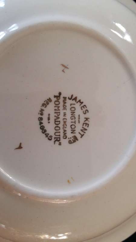 Beautiful Vintage James Kent Longton Pompadour Reg: No 846345 Porridge Bowl. No 6