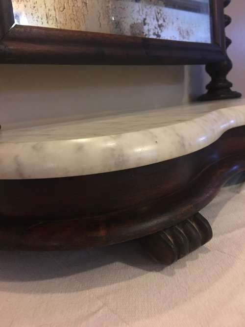 WOW !!! LATE 1800's VICTORIAN MARBLE TOP MAHOGANY SHAVING MIRROR WITH BARLEY TWIST SUPPORTS