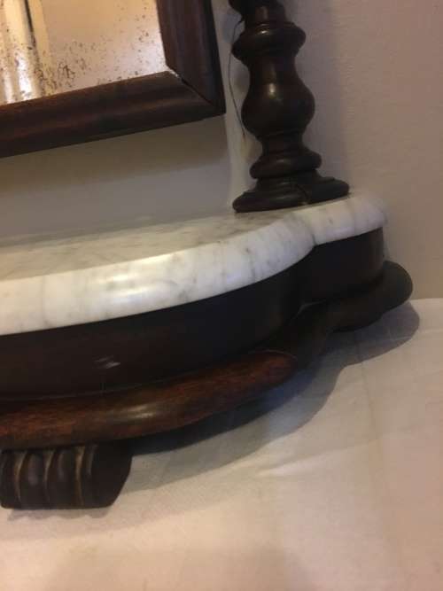 WOW !!! LATE 1800's VICTORIAN MARBLE TOP MAHOGANY SHAVING MIRROR WITH BARLEY TWIST SUPPORTS