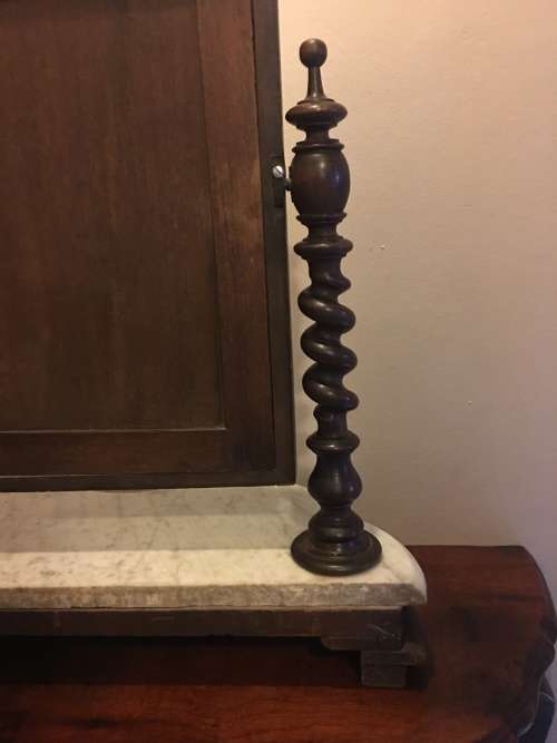 WOW !!! LATE 1800's VICTORIAN MARBLE TOP MAHOGANY SHAVING MIRROR WITH BARLEY TWIST SUPPORTS