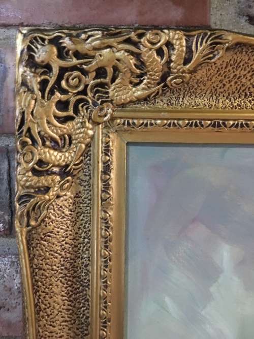 WAHSO CHAN ORIGINAL LARG CHINESE OIL ON CANVAS IN A HEAVY GILT FRAME 1911-1937 *****VALUE R 20000.00
