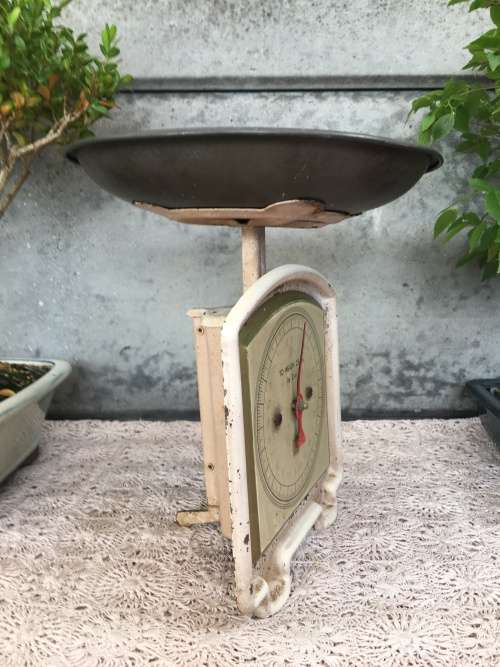 WOW !!! LOVELY VINTAGE KITCHEN / GROCER SCALE MADE BY EFFEM WITH THE ORIGINAL TRAY AND WORKING