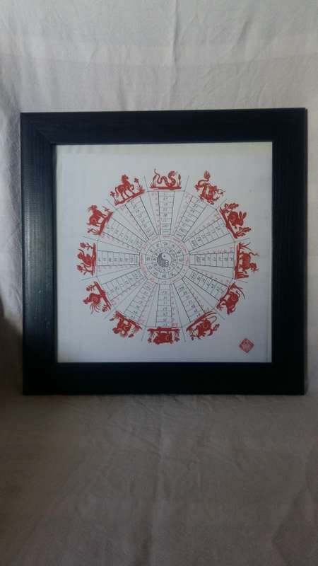 Framed Chinese Zodiac of the 12 Zodiac animals. with Chinese stamp