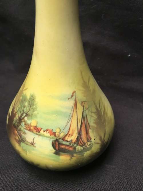 WOW !!!!! RARE ANTIQUE VICTORIAN HAND PAINTED BUD VASE WITH A HALLMARKED SILVER BAND clearly marked