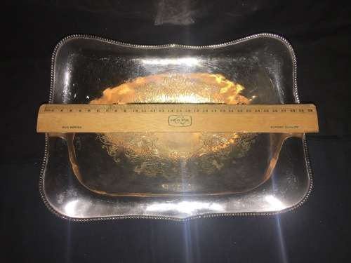 STUNNING HEAVY ANTIQUE SILVER PLATE TABLE CENTRE PIECE BOWL ON BUN FEET WITH ORNATE DETAILING