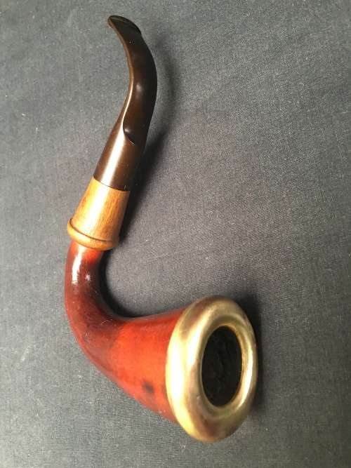 WOW !!!! VINTAGE CALABASH TOBACCO SMOKING PIPE WITH A SOLID BRASS RIM AND IN A USED CONDITION