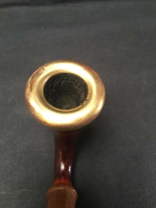 WOW !!!! VINTAGE CALABASH TOBACCO SMOKING PIPE WITH A SOLID BRASS RIM AND IN A USED CONDITION