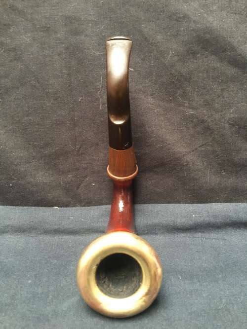 WOW !!!! VINTAGE CALABASH TOBACCO SMOKING PIPE WITH A SOLID BRASS RIM AND IN A USED CONDITION