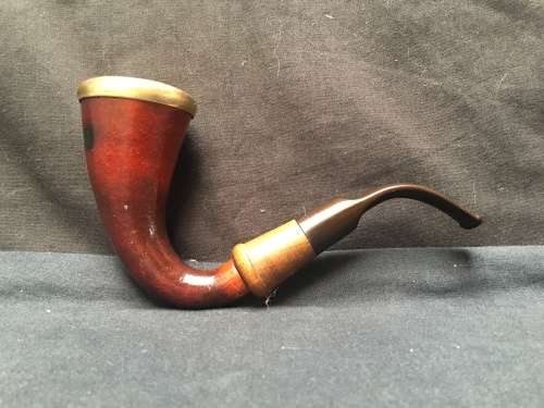 WOW !!!! VINTAGE CALABASH TOBACCO SMOKING PIPE WITH A SOLID BRASS RIM AND IN A USED CONDITION