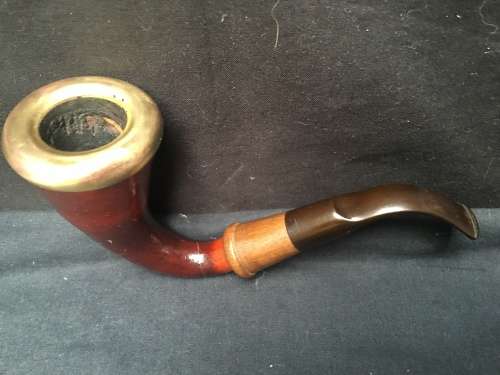 WOW !!!! VINTAGE CALABASH TOBACCO SMOKING PIPE WITH A SOLID BRASS RIM AND IN A USED CONDITION