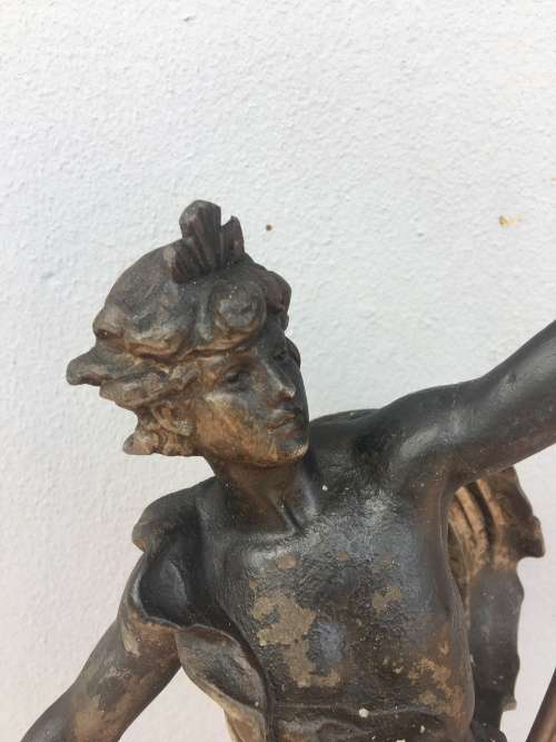 LARGE ANTIQUE BRONZED SPELTER STATUE "Porte Drapeau" BY FRENCH ARTIST AUG MOREAU c 1834-1917 signed