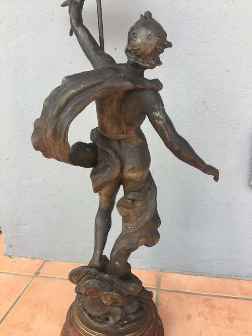 LARGE ANTIQUE BRONZED SPELTER STATUE "Porte Drapeau" BY FRENCH ARTIST AUG MOREAU c 1834-1917 signed