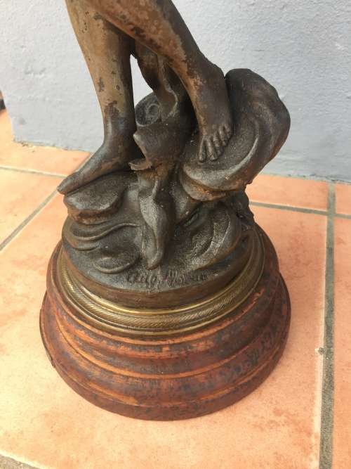 LARGE ANTIQUE BRONZED SPELTER STATUE "Porte Drapeau" BY FRENCH ARTIST AUG MOREAU c 1834-1917 signed