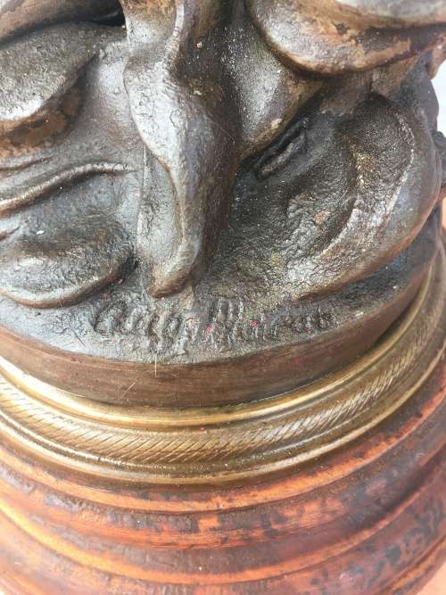 LARGE ANTIQUE BRONZED SPELTER STATUE "Porte Drapeau" BY FRENCH ARTIST AUG MOREAU c 1834-1917 signed