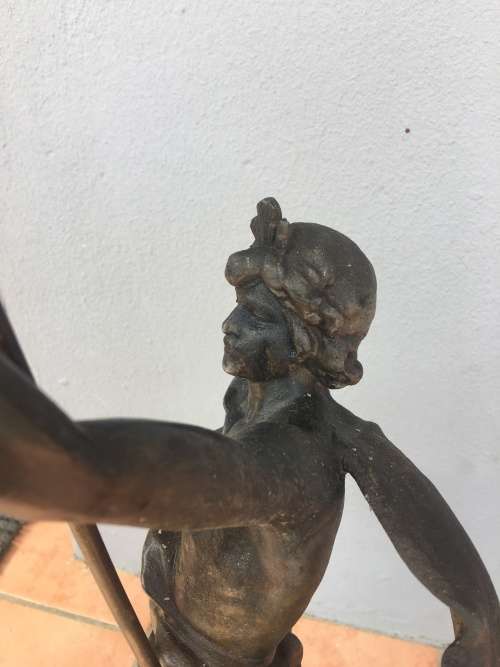 LARGE ANTIQUE BRONZED SPELTER STATUE "Porte Drapeau" BY FRENCH ARTIST AUG MOREAU c 1834-1917 signed