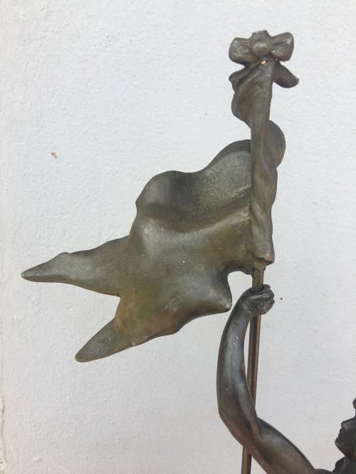 LARGE ANTIQUE BRONZED SPELTER STATUE "Porte Drapeau" BY FRENCH ARTIST AUG MOREAU c 1834-1917 signed