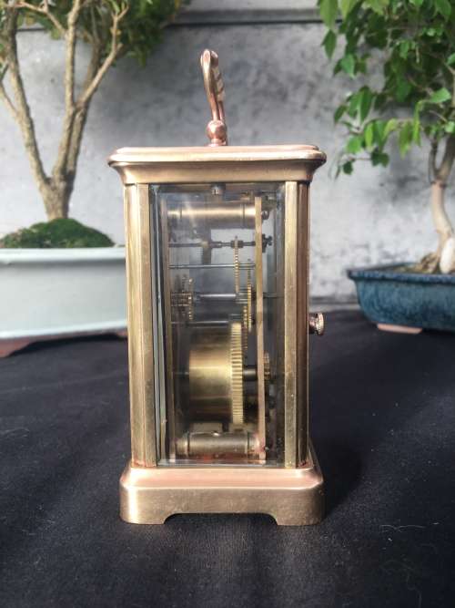 WOW !!!! CLASSIC BRASS FRENCH CARRIAGE CLOCK STAMPED "MADE IN FRANCE" WITH A PORCELAIN FACE