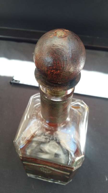 Beautiful Well Used Vintage Glass and  Fine Leather Cladded Decanter with Leather Cladded stopper