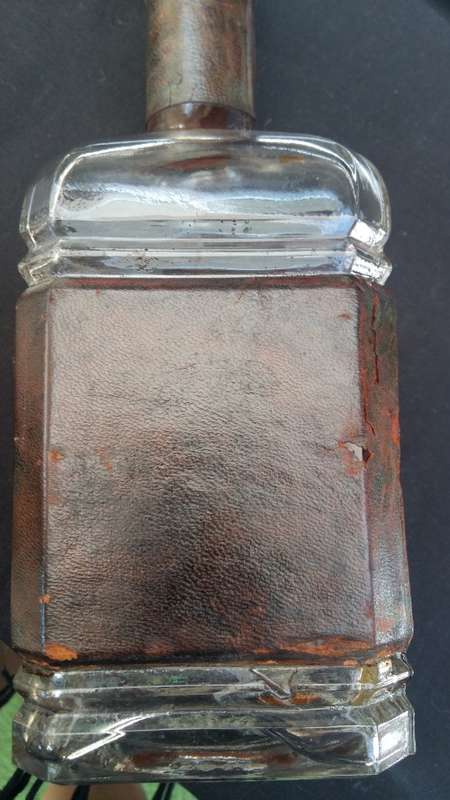 Beautiful Well Used Vintage Glass and  Fine Leather Cladded Decanter with Leather Cladded stopper