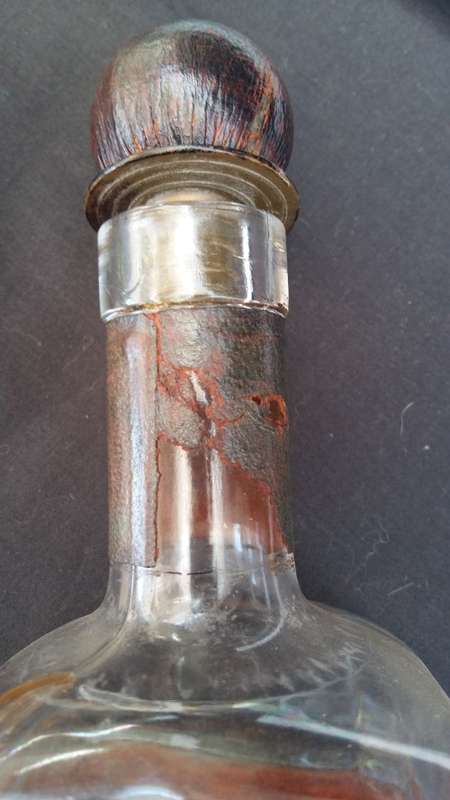 Beautiful Well Used Vintage Glass and  Fine Leather Cladded Decanter with Leather Cladded stopper